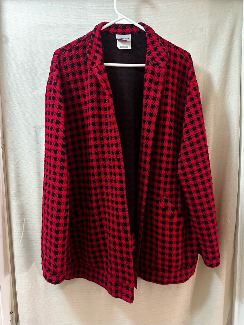 Vintage 80s 90s Tan Jay Red Black Plaid Oversized Button Front Jacket Blazer